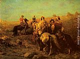 Adolf Schreyer Famous Paintings - Arabian Horseman near a Watering Place